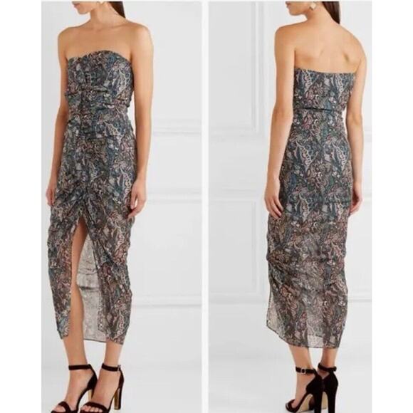 NWT Veronica Beard Sz 4 Peyton Strapless Ruched Sheer Floral Midi Lnd Midi Dress - Picture 1 of 16